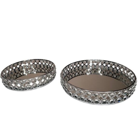 8" & 10" Crystal Round Mirror Candle Plate Perfume Jewelry Makeup Serving Tray - Picture 1 of 11